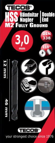 HSS-G Nittebor 3,0 × 46 mm - 10 stk.