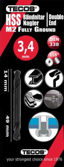 HSS-G Nittebor 3,4 × 49 mm - 2 stk.