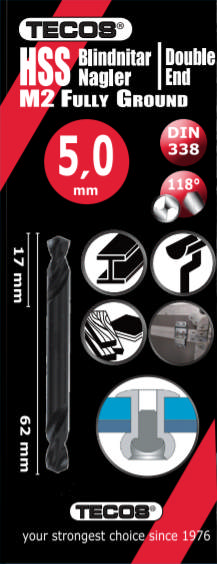 HSS-G Nittebor 5,0 × 62 mm - 2 stk.