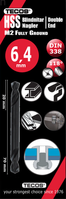 HSS-G Nittebor 6,4 × 70 mm - 10 stk.