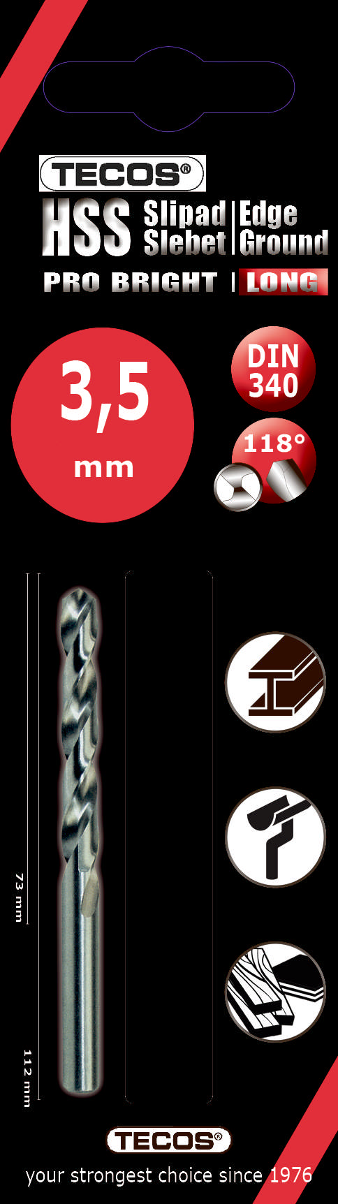 HSS Pro Bright bor. Lang, 3,5 × 112 mm, 2 stk.