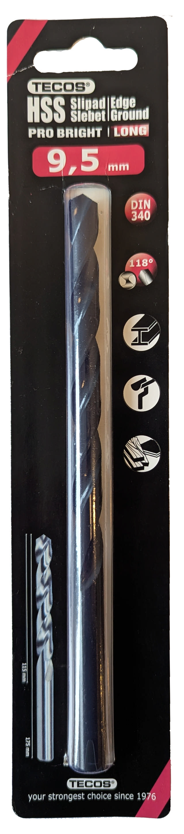 HSS Pro Bright bor. Lang, DIN 340. 9,5 × 175 mm, 1 stk.