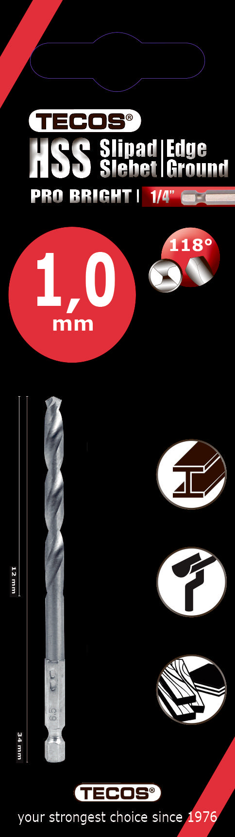 HSS Pro Bright , 1,0 × 34 mm , 2 stk.