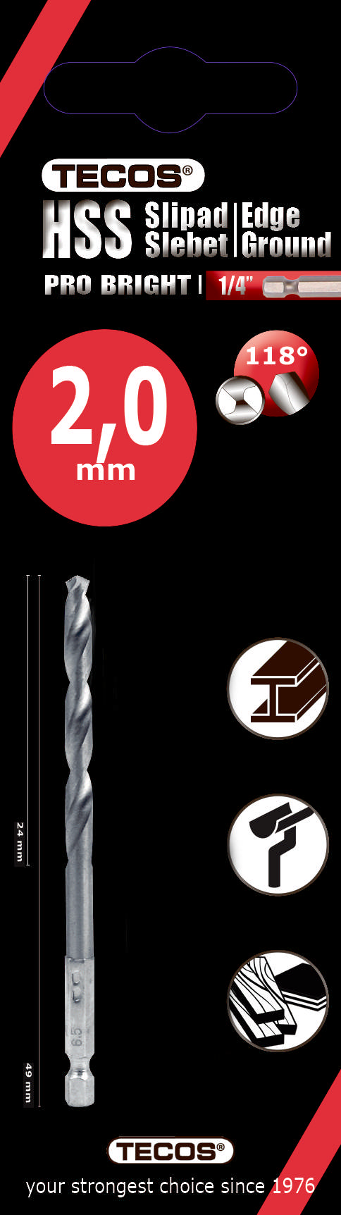 HSS Pro Bright , 2,0 × 49 mm , 2 stk.