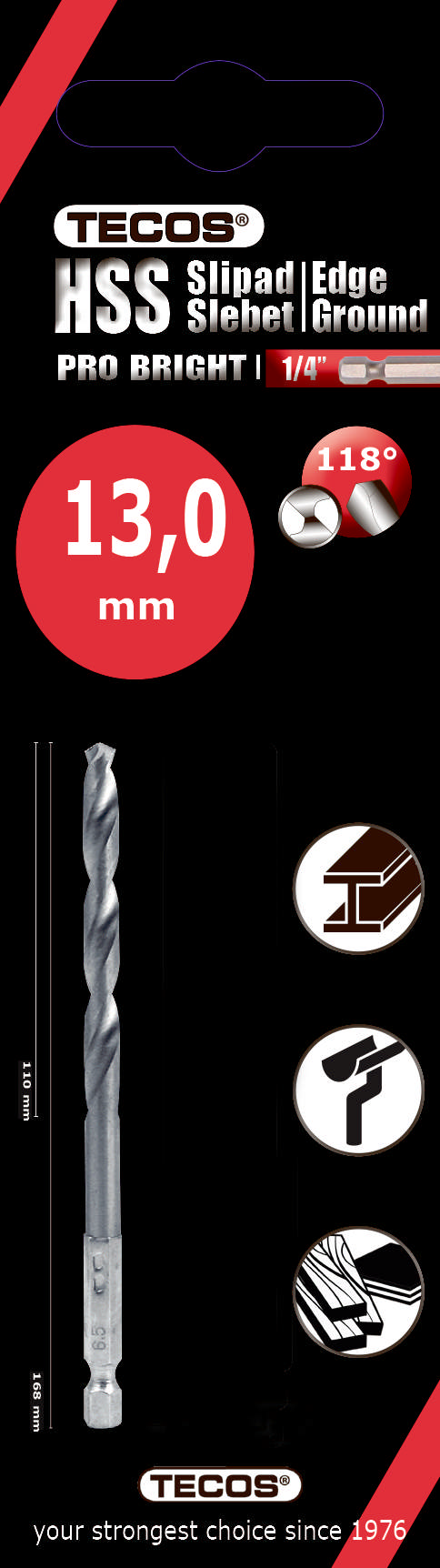 HSS Pro Bright , 13,0 × 168 mm, 1 stk.