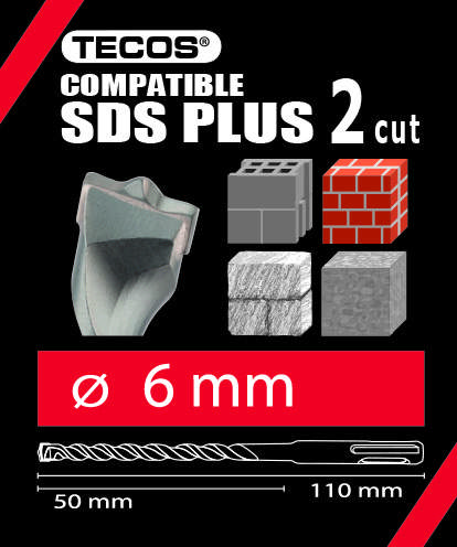 Hammerbor - SDS Plus. 6 × 110 mm, 2-Skær