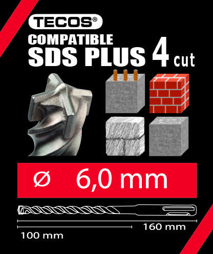 Hammerbor SDS Plus. 6 × 160 mm, 4-Skær 10 stk.