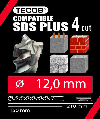 Hammerbor SDS Plus. 12 × 210 mm, 4-Skær 10 stk.