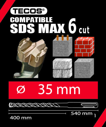 Hammerbor SDS Plus Max. 35 × 540 mm, 6-Skær