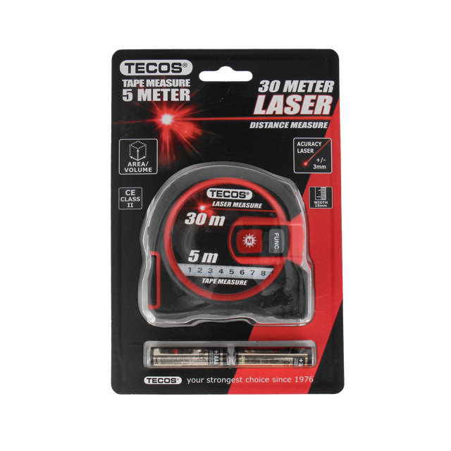 Båndmål, 5 meter - med 30 m laser afstandsmåler