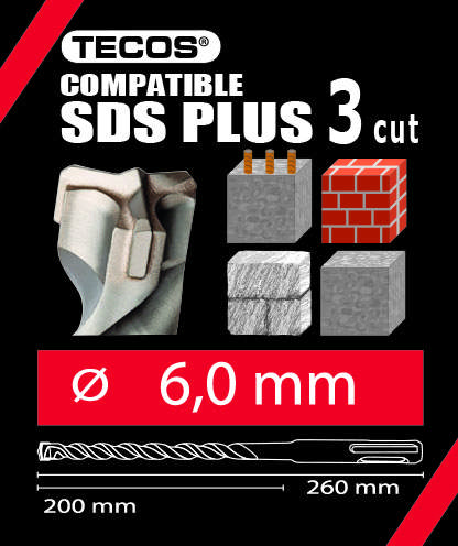 Hammarborr SDS Plus, 6 × 260 mm, 3-Skär