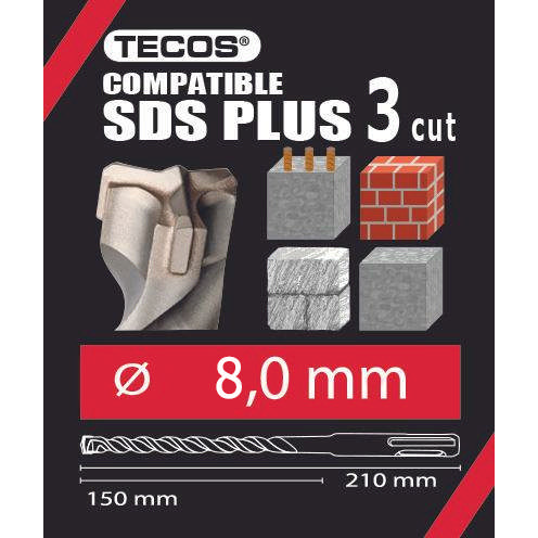 Hammarborr SDS Plus, 8 × 210 mm, 3-Skär